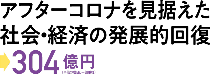 テキスト画像:アフターコロナを見据えた社会・経済の発展的回復→304億円(※他の項目と一部重複)