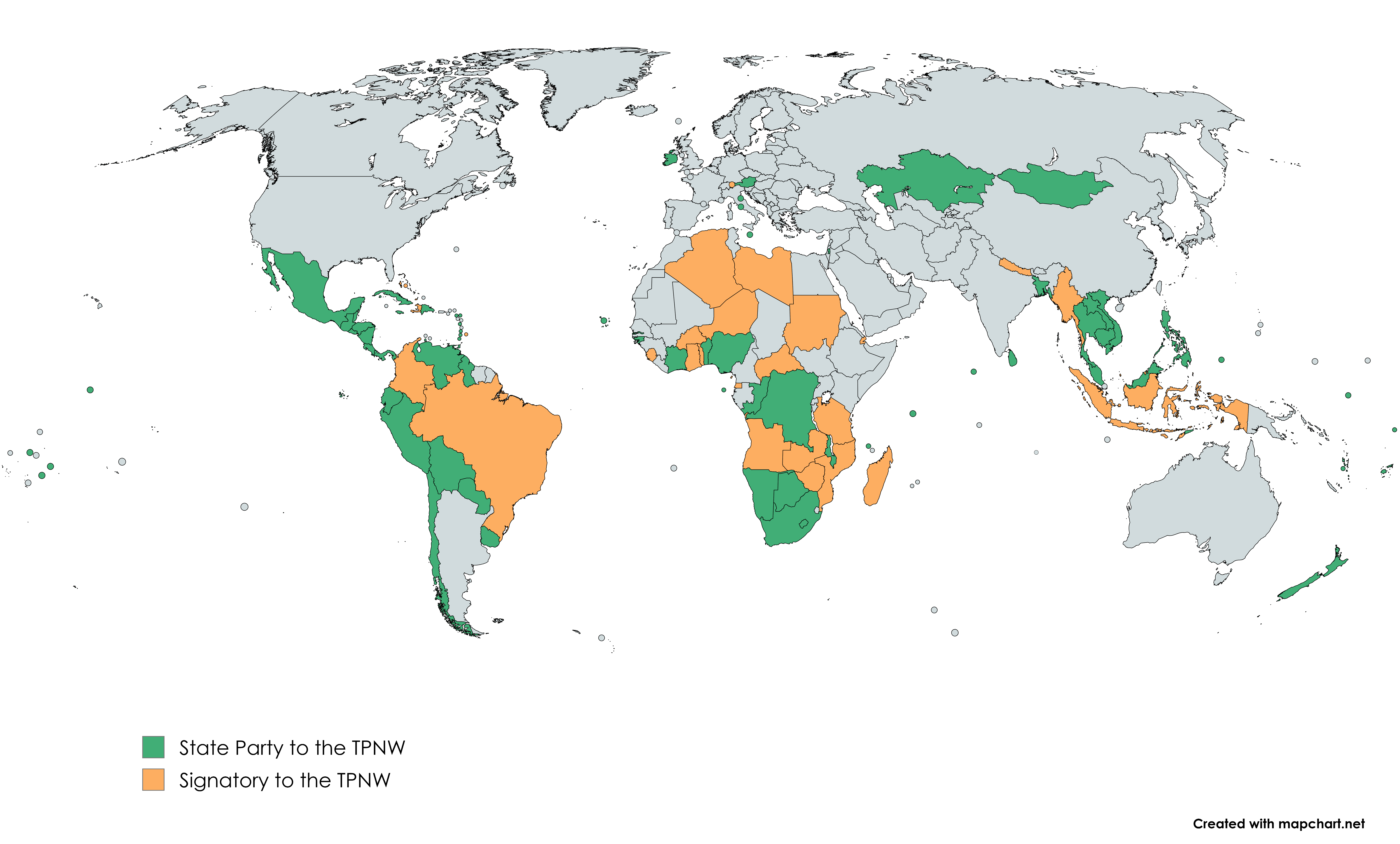 Map of State Parties and Signatories to the Treaty on the Prohibition of Nuclear Weapons as of September 25, 2024