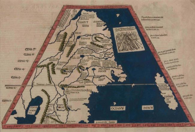 インドとアジアの古地図の画像（ヴァルトゼーミュラー）
