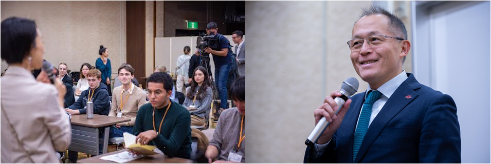 Right Photo: Mr. Kawasaki giving a speech
