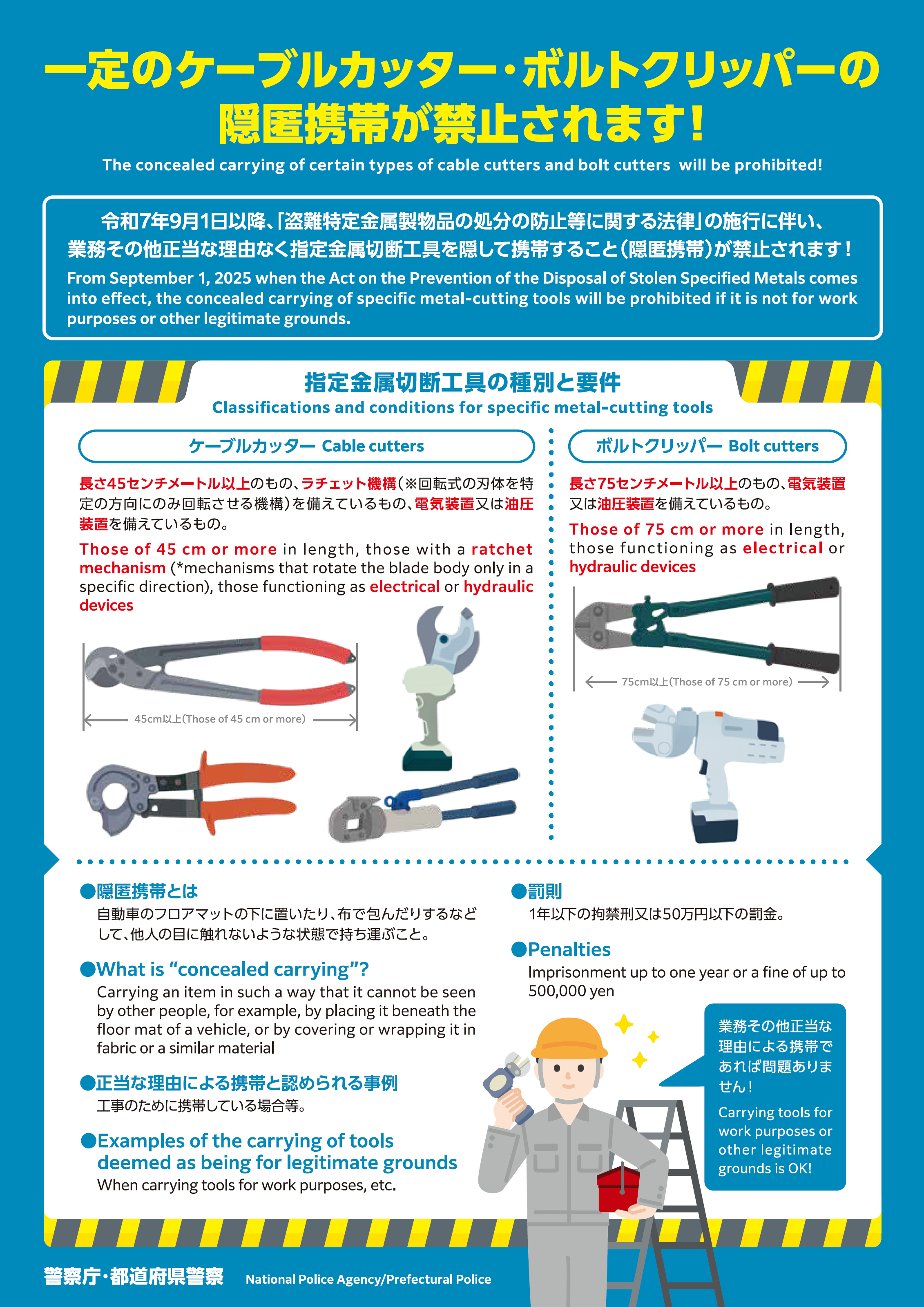 一定のケーブルカッター等の隠匿携帯が禁止