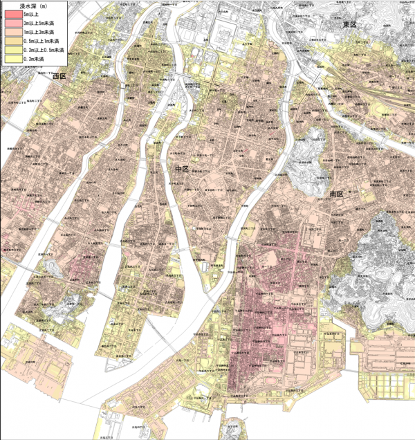 津波浸水想定図(広島市中区・南区)